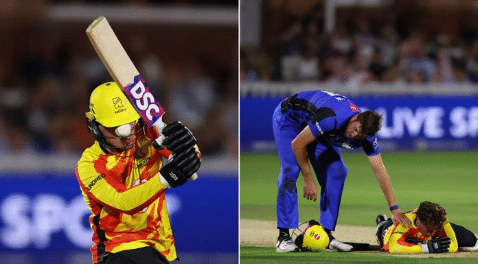 Cricket Scare: Ball Hits Helmet, Batter Injured, Forced to Leave Field Cricket Scare: Ball Hits Helmet, Batter Injured, Forced to Leave Field