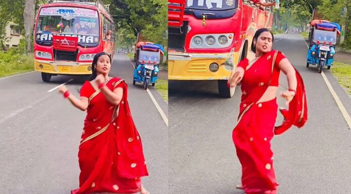 Woman’s Bhojpuri Dance On Road Amazes Crowd, Forces Bus Driver To Stop Moving Vehicle Immediately Woman’s Bhojpuri Dance On Road Amazes Crowd, Forces Bus Driver To Stop Moving Vehicle Immediately