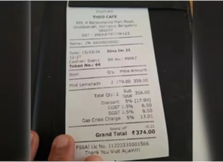 Bengaluru Cafe Charges 5% ‘gas Crisis’ Fee On Lemonade Amid LPG Supply Shortage, Receipt Goes Viral A user shared the receipt of the lemonade from the Theo Cafe in Bengaluru.