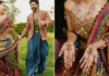 Lakshmi Motif To Mininmal Design, All About Rashmika-Vijay’s Radha-Krishna Style Mehendi Ceremony Rashmika Mandanna’s mehendi look featured a stunning Lakshmi motif dupatta custom-designed by Delhi-based designer Karan Torani.