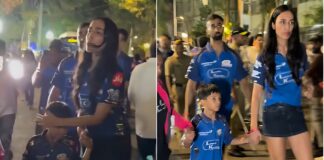 Mahieka Sharma Snaps at Paps, Shields Hardik Pandya’s Son Agastya After IPL Match Mahieka Sharma Snaps at Paps, Shields Hardik Pandya’s Son Agastya After IPL Match