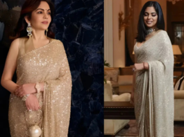 Nita Ambani Rewears Daughter Isha Ambani’s Sabyasachi Saree At Screen Awards 2026 Nita Ambani paired the saree with a sleeveless satin blouse and a remarkable 101.41-carat pear-shaped diamond ring linked to the famed Juno Diamond.