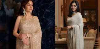 Nita Ambani Rewears Daughter Isha Ambani’s Sabyasachi Saree At Screen Awards 2026 Nita Ambani paired the saree with a sleeveless satin blouse and a remarkable 101.41-carat pear-shaped diamond ring linked to the famed Juno Diamond.