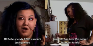 ‘Real-Life Vampire’? US Woman Claims She Drinks A Litre Of Blood Every Day During a show, the 30-year-old woman, Michelle, expressed that she is addicted to blood and does not feel good without having it.