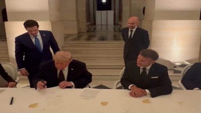 Screenshot 2026-06-18 115132 President Donald Trump Officially Signed The Hard Copy of The US-Iran Peace Agreement With President Macron