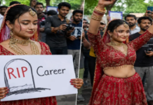 Protester in Bridal Wear Draws Crowds at Jantar Mantar, Demands Dharmendra Pradhan’s Resignation Protester in Bridal Wear Draws Crowds at Jantar Mantar, Demands Dharmendra Pradhan's Resignation