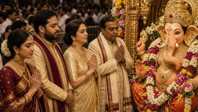 New Project - 2026-09-18T172750.426 Ambani Family Seeks Blessings At Lalbaugcha Raja, Radhika Merchant Impresses In Desi Look