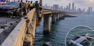 BMW Crashes Off Mumbai Coastal Road Bridge, Three People Die BMW Crashes Off Mumbai Coastal Road Bridge, Three People Die