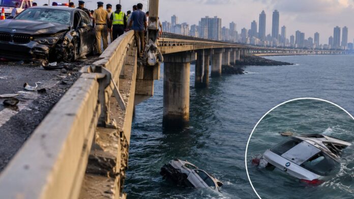 New Project - 2026-09-20T153129.998 BMW Crashes Off Mumbai Coastal Road Bridge, Three People Die