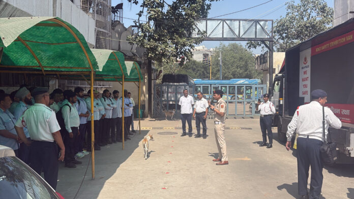 Delhi Traffic Police Organizes Road Safety Awareness Drive at Nand Nagari DTC Depot