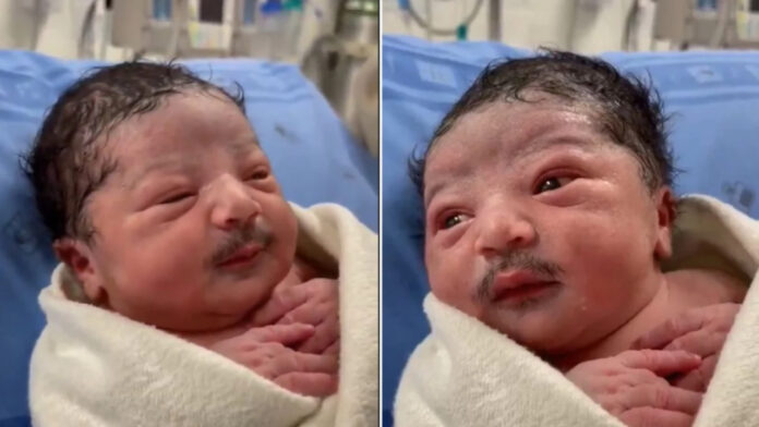 Baby born with a mustache! Picture goes viral on the internet Baby born with Mustache