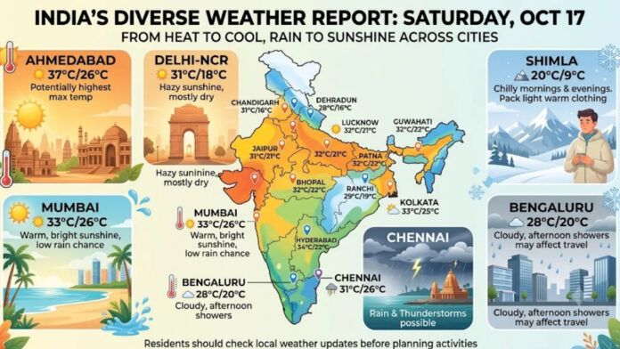 India Weather Forecast for October 17: Rain Likely in Chennai and Bengaluru, Ahmedabad May Touch 37°C