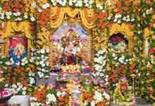 Maa Katyayani Adorned in Kanjeevaram Saree, Gives Darshan at Flower-Décor Shrine