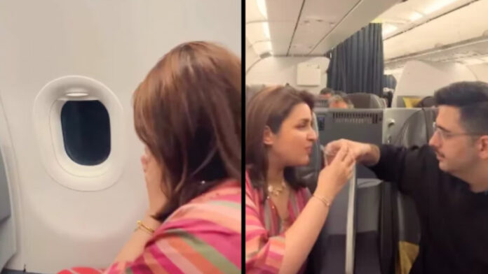 Video: Parineeti celebrates Karwa Chauth at an altitude of 35,000 feet, completes the rituals with Raghav on flight