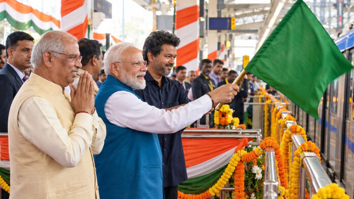 PM Narendra Modi Inaugurates Rs 4,900-Crore Chennai Metro Stretch, Rides Train with CM Vijay